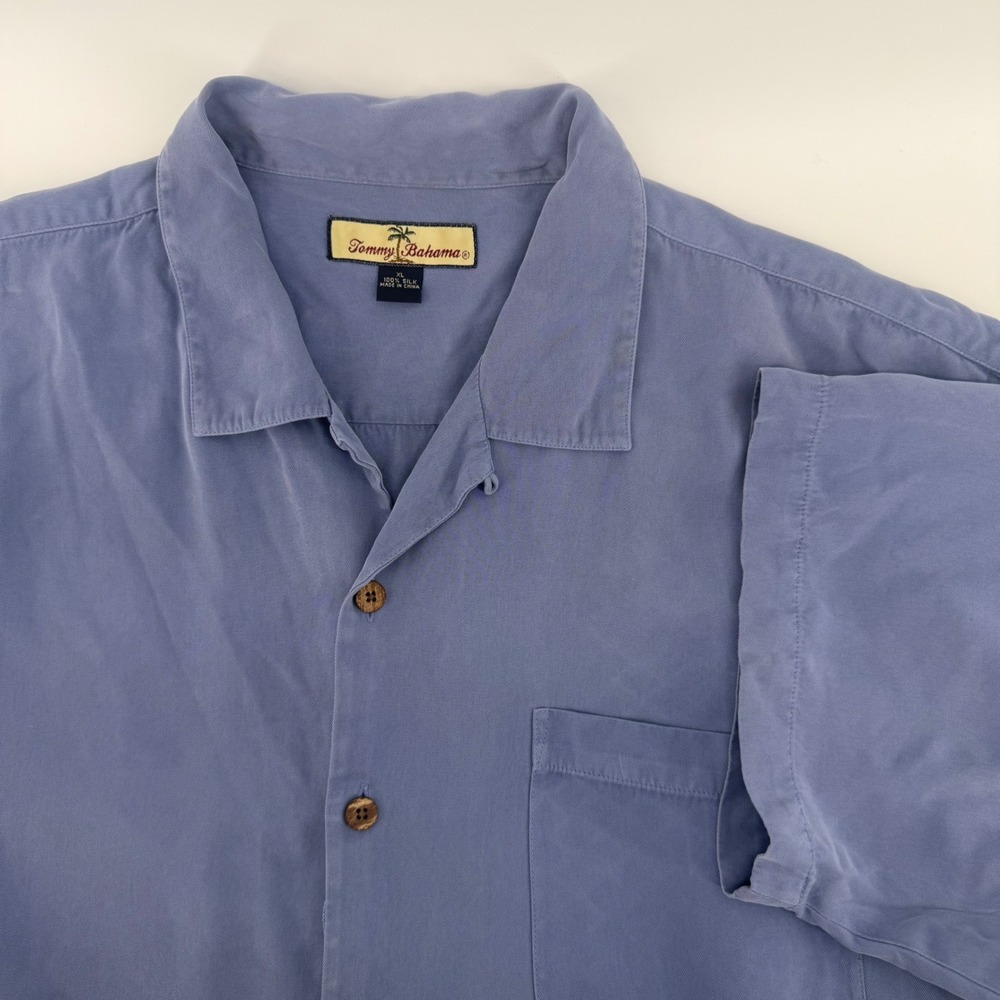 Tommy Bahama Relax Mens XL‎ Blue 100% Silk Short Sleeve Camp Shirt Button Up